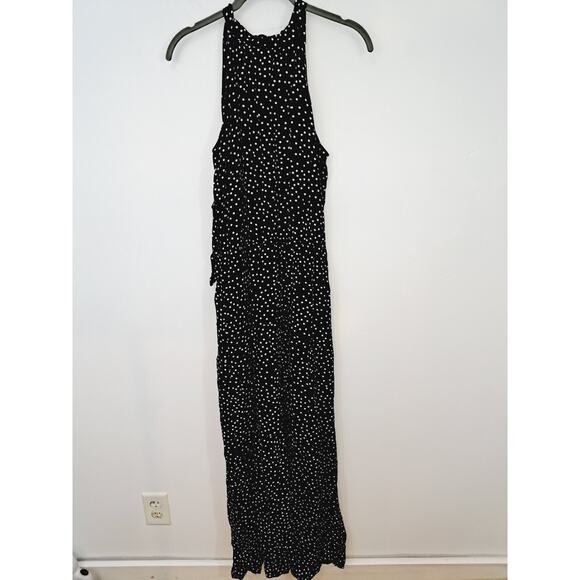 Pretty Garden NWT! High Neck Maxi Length Blue Polka-dot Dress In Size Medium - Picture 1 of 6